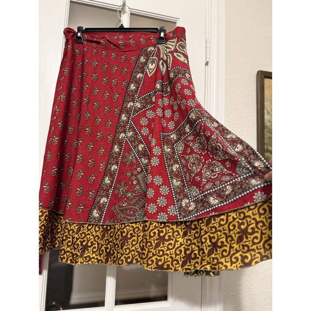 NWT Earthbound Upcycle Sari Collection Wrap Skirt Red Women's Med